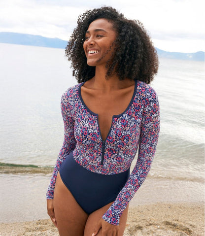 L.L.Bean | Women's Coastal Essentials Swimwear, Long-Sleeve Tanksuit Print