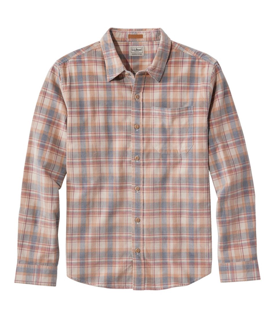 L.L.Bean | Men's Sunwashed Corduroy Shirt, Slightly Fitted Untucked Fit, Plaid