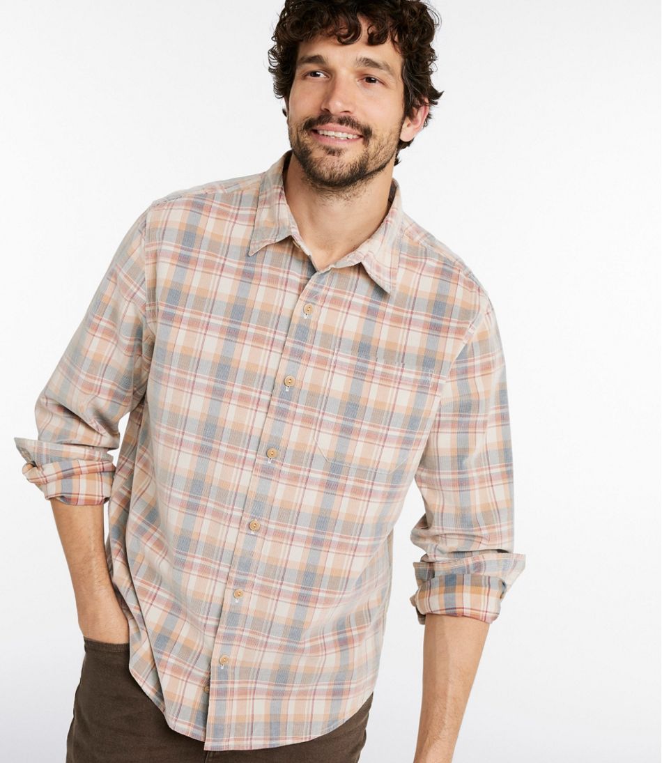 L.L.Bean | Men's Sunwashed Corduroy Shirt, Slightly Fitted Untucked Fit, Plaid