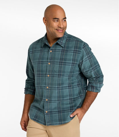 L.L.Bean | Men's Sunwashed Corduroy Shirt, Slightly Fitted Untucked Fit, Plaid