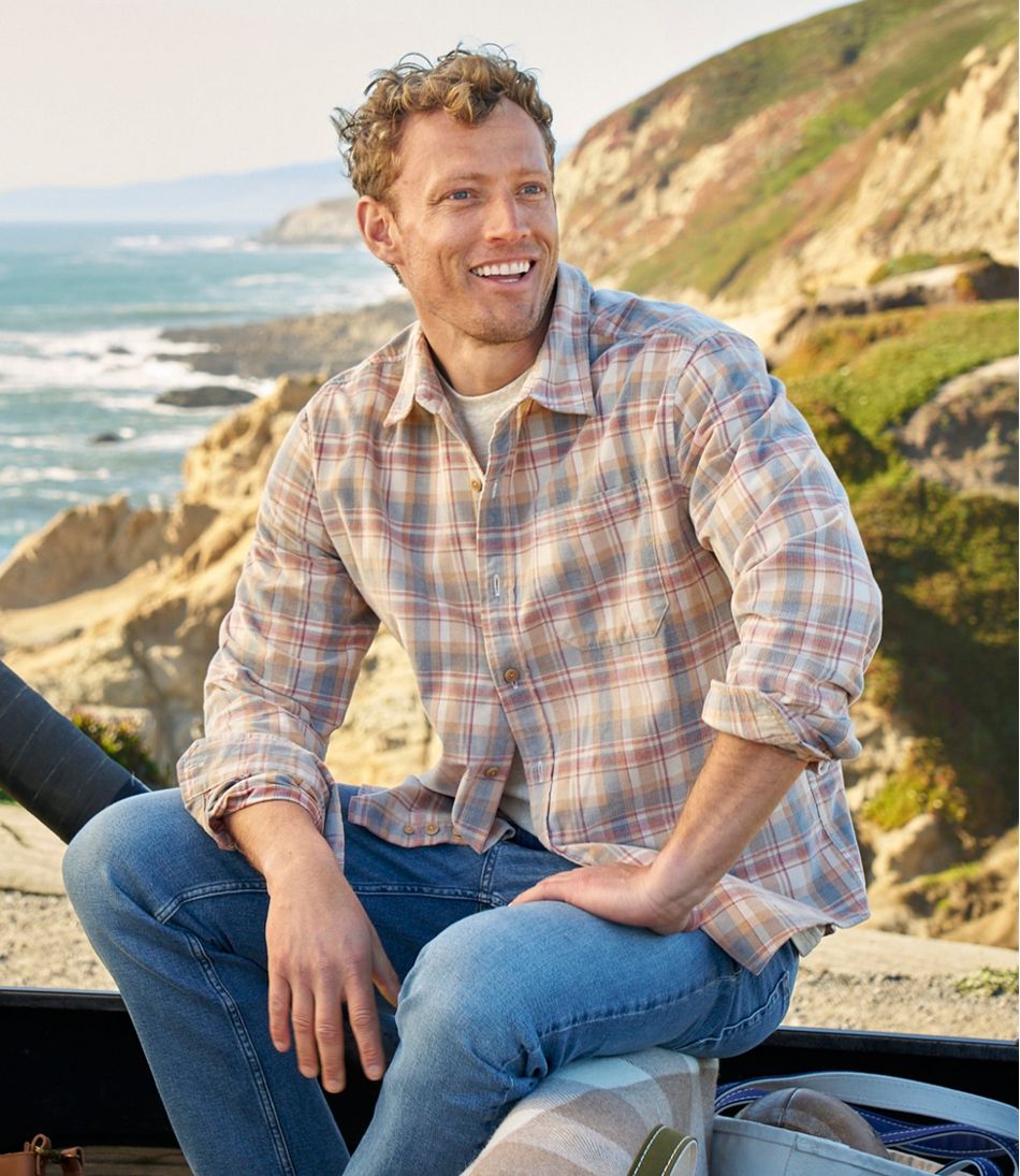 L.L.Bean | Men's Sunwashed Corduroy Shirt, Slightly Fitted Untucked Fit, Plaid