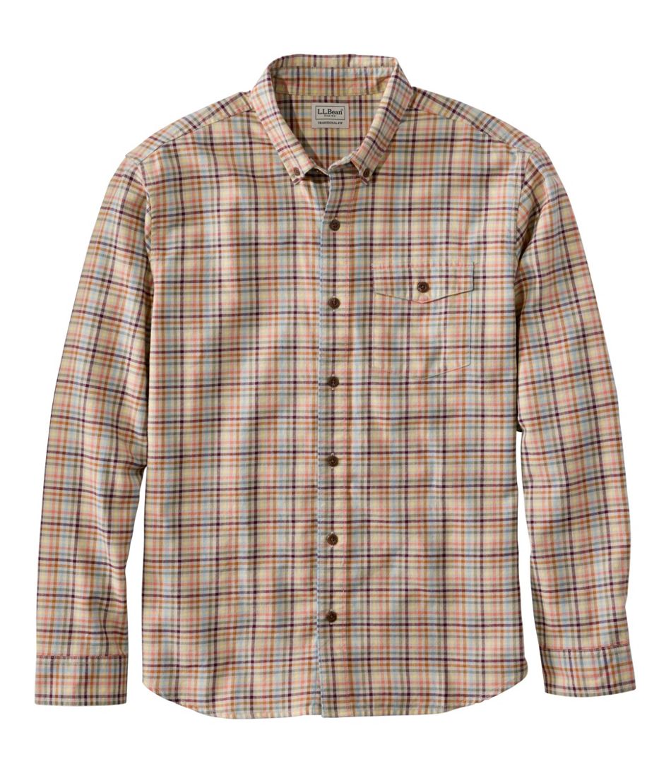 L.L.Bean | Men's Brushed Jaspé Twill Shirt, Plaid, Traditional Untucked Fit