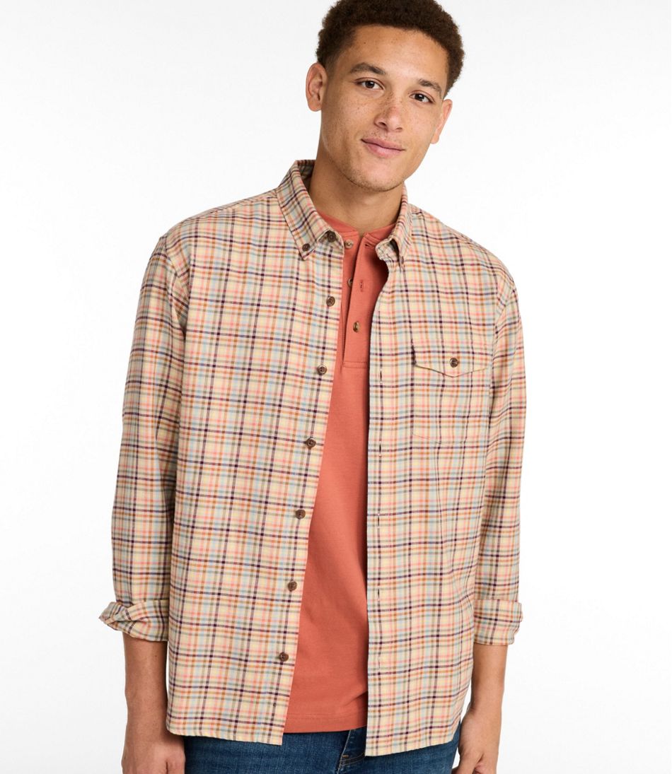L.L.Bean | Men's Brushed Jaspé Twill Shirt, Plaid, Traditional Untucked Fit