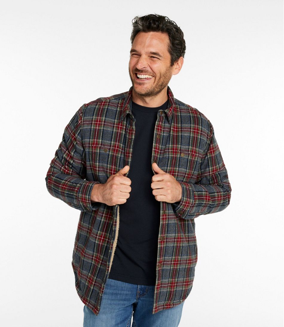 L.L.Bean | Men's Sherpa-Lined Scotch Plaid Shirt, Slightly Fitted