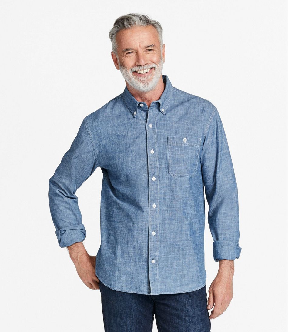 L.L.Bean | Men's Comfort Stretch® Chambray Shirt, Traditional Untucked Fit, Long-Sleeve
