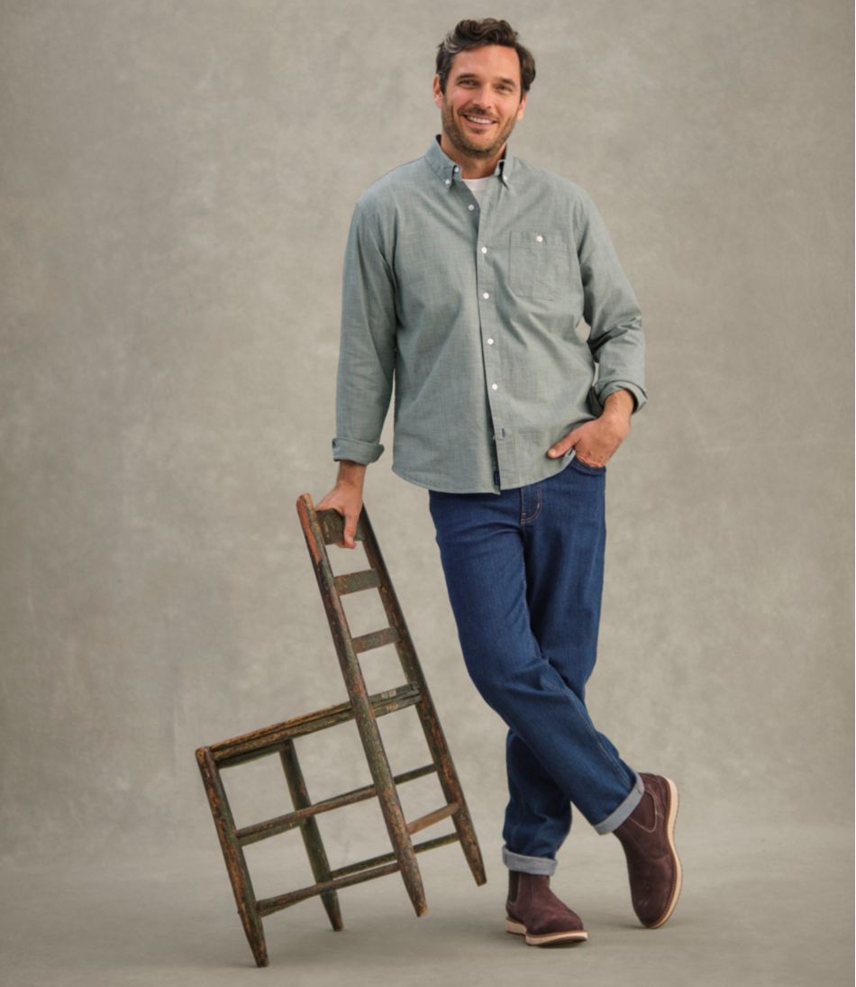 L.L.Bean | Men's Comfort Stretch® Chambray Shirt, Traditional Untucked Fit, Long-Sleeve