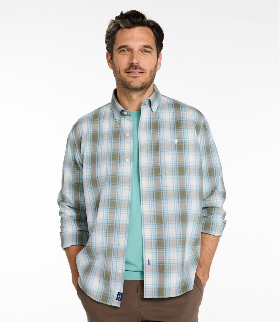 L.L.Bean | Men's Comfort Stretch® Chambray Shirt, Traditional Untucked Fit, Long-Sleeve, Print