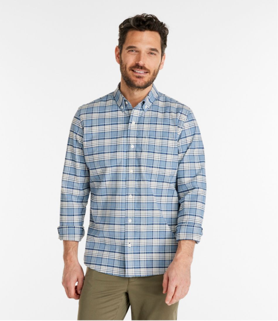 L.L.Bean | Men's Comfort Stretch® Oxford Shirt, Slightly Fitted Untucked Fit, Plaid