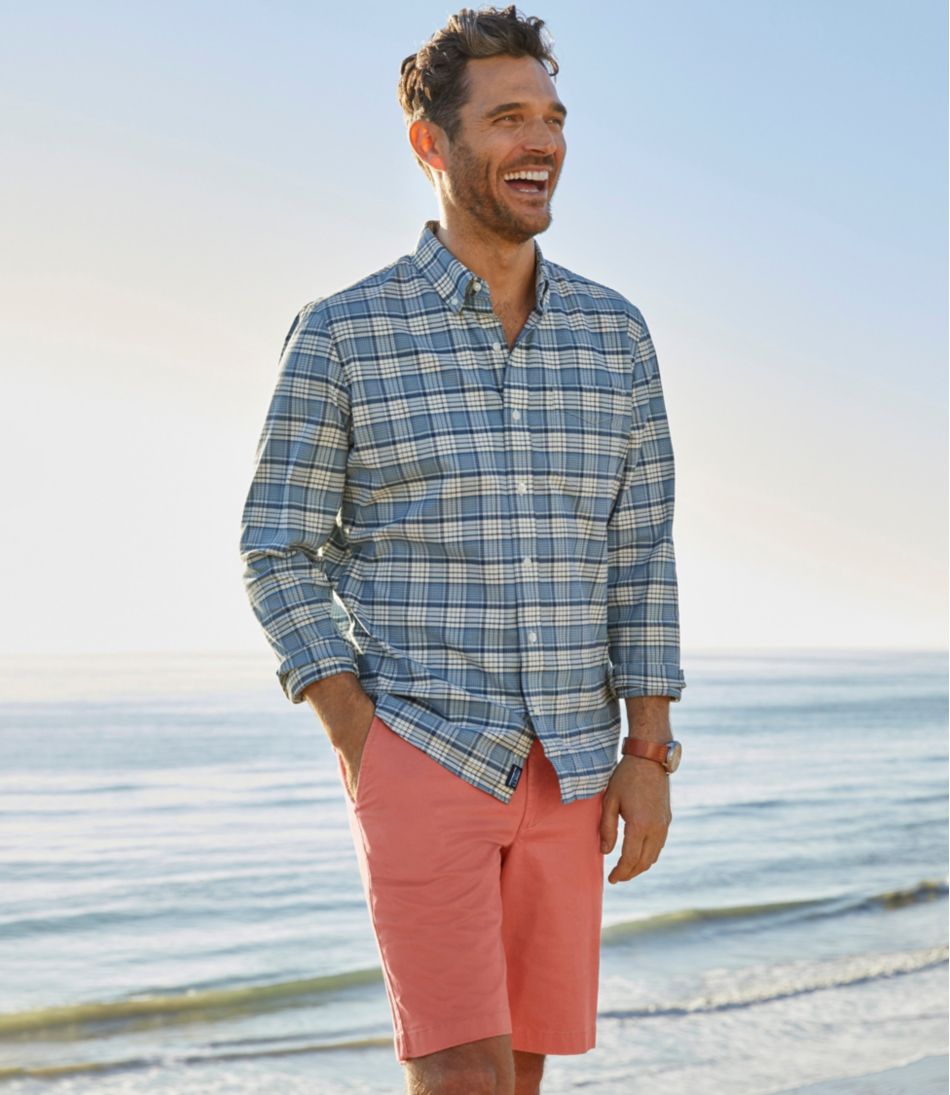 L.L.Bean | Men's Comfort Stretch® Oxford Shirt, Slightly Fitted Untucked Fit, Plaid