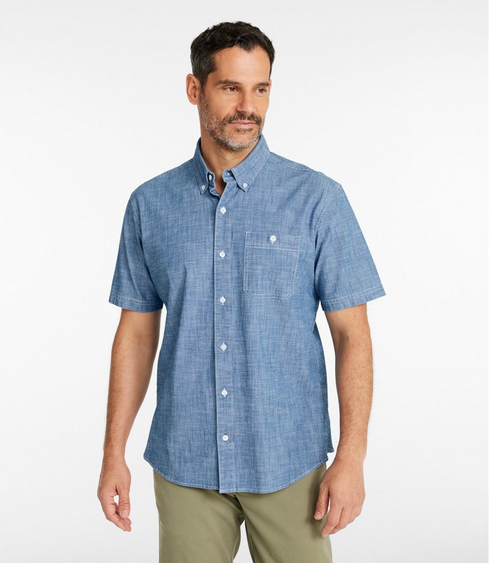 L.L.Bean | Men's Comfort Stretch® Chambray Shirt, Traditional Untucked Fit, Short-Sleeve
