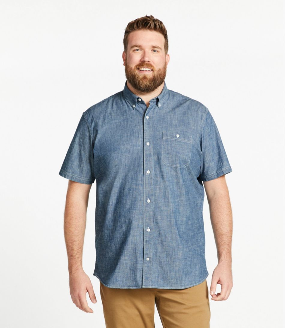 L.L.Bean | Men's Comfort Stretch® Chambray Shirt, Traditional Untucked Fit, Short-Sleeve