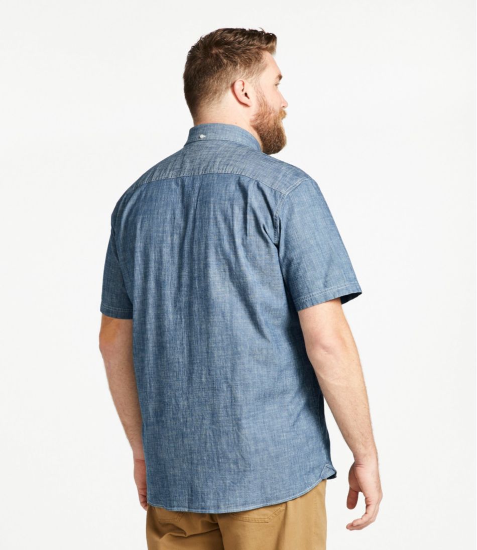 L.L.Bean | Men's Comfort Stretch® Chambray Shirt, Traditional Untucked Fit, Short-Sleeve