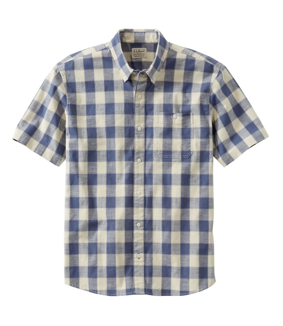 L.L.Bean | Men's Comfort Stretch® Chambray Shirt, Traditional Untucked Fit, Short-Sleeve, Plaid