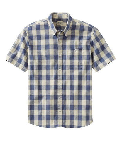 L.L.Bean | Men's Comfort Stretch® Chambray Shirt, Traditional Untucked Fit, Short-Sleeve, Plaid