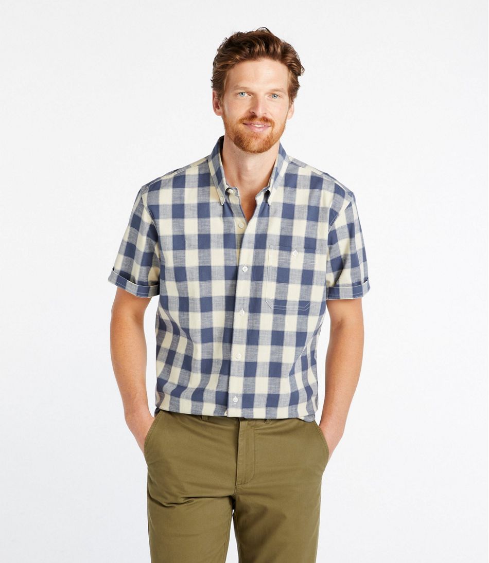 L.L.Bean | Men's Comfort Stretch® Chambray Shirt, Traditional Untucked Fit, Short-Sleeve, Plaid