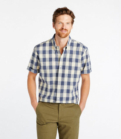 L.L.Bean | Men's Comfort Stretch® Chambray Shirt, Traditional Untucked Fit, Short-Sleeve, Plaid