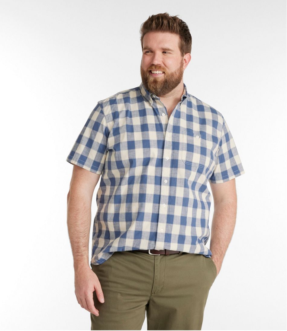 L.L.Bean | Men's Comfort Stretch® Chambray Shirt, Traditional Untucked Fit, Short-Sleeve, Plaid