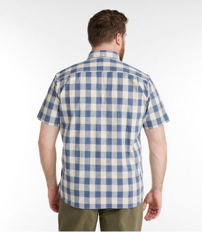 L.L.Bean | Men's Comfort Stretch® Chambray Shirt, Traditional Untucked Fit, Short-Sleeve, Plaid
