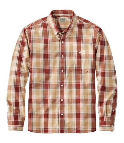 L.L.Bean | Men's Comfort Stretch® Chambray Shirt, Long-Sleeve, Slightly Fitted Untucked Fit, Plaid