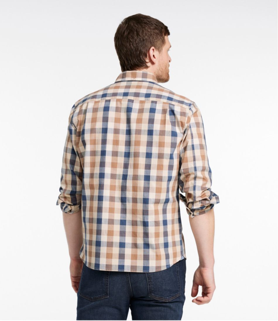 L.L.Bean | Men's Comfort Stretch® Chambray Shirt, Long-Sleeve, Slightly Fitted Untucked Fit, Plaid