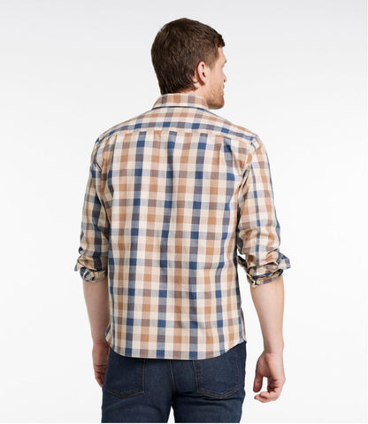 L.L.Bean | Men's Comfort Stretch® Chambray Shirt, Long-Sleeve, Slightly Fitted Untucked Fit, Plaid