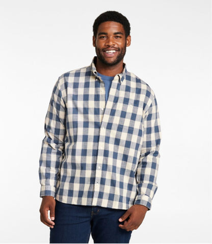 L.L.Bean | Men's Comfort Stretch® Chambray Shirt, Long-Sleeve, Slightly Fitted Untucked Fit, Plaid
