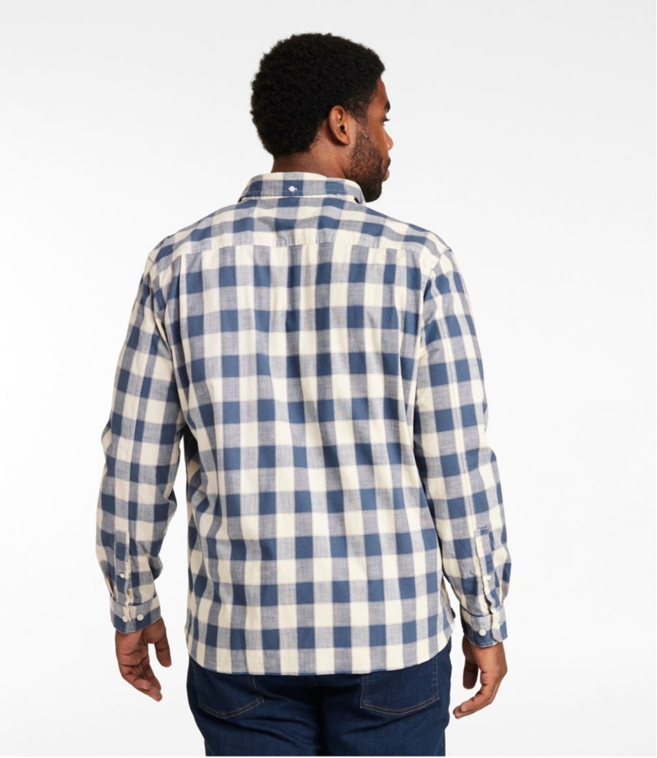 L.L.Bean | Men's Comfort Stretch® Chambray Shirt, Long-Sleeve, Slightly Fitted Untucked Fit, Plaid