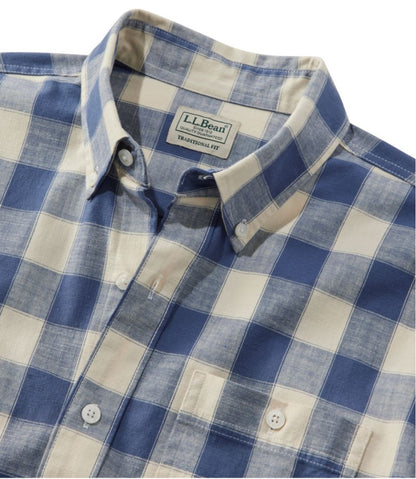 L.L.Bean | Men's Comfort Stretch® Chambray Shirt, Long-Sleeve, Slightly Fitted Untucked Fit, Plaid