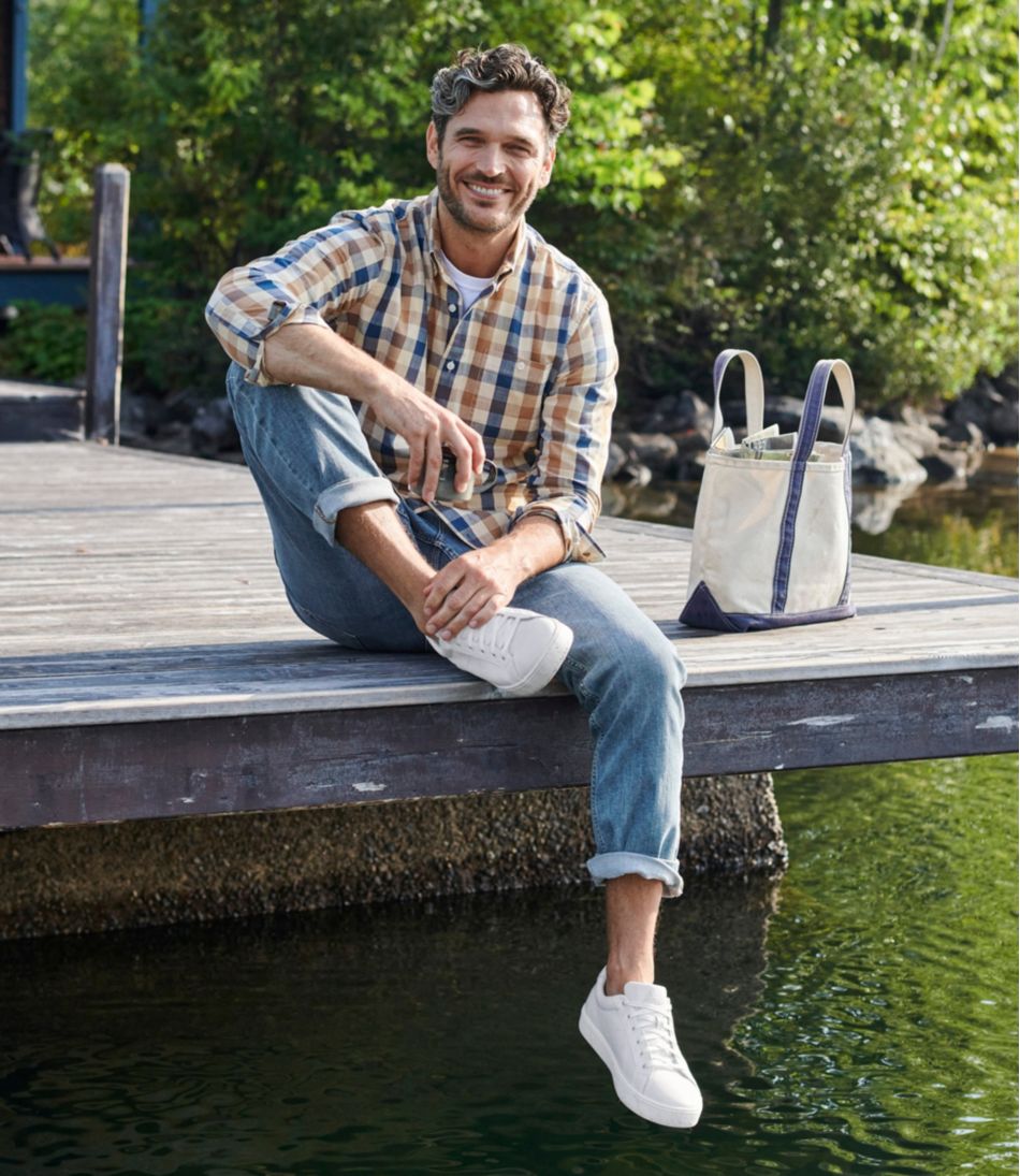 L.L.Bean | Men's Comfort Stretch® Chambray Shirt, Long-Sleeve, Slightly Fitted Untucked Fit, Plaid