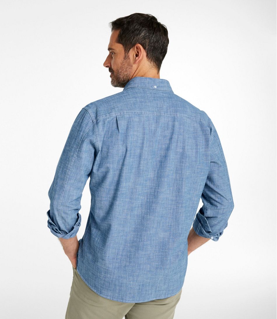 L.L.Bean | Men's Comfort Stretch® Chambray Shirt, Long-Sleeve, Slightly Fitted Untucked Fit