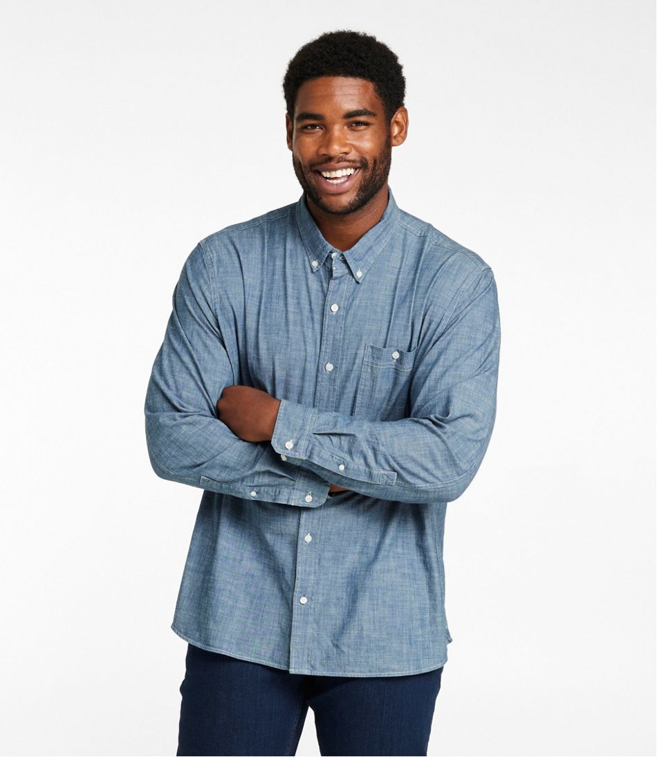 L.L.Bean | Men's Comfort Stretch® Chambray Shirt, Long-Sleeve, Slightly Fitted Untucked Fit