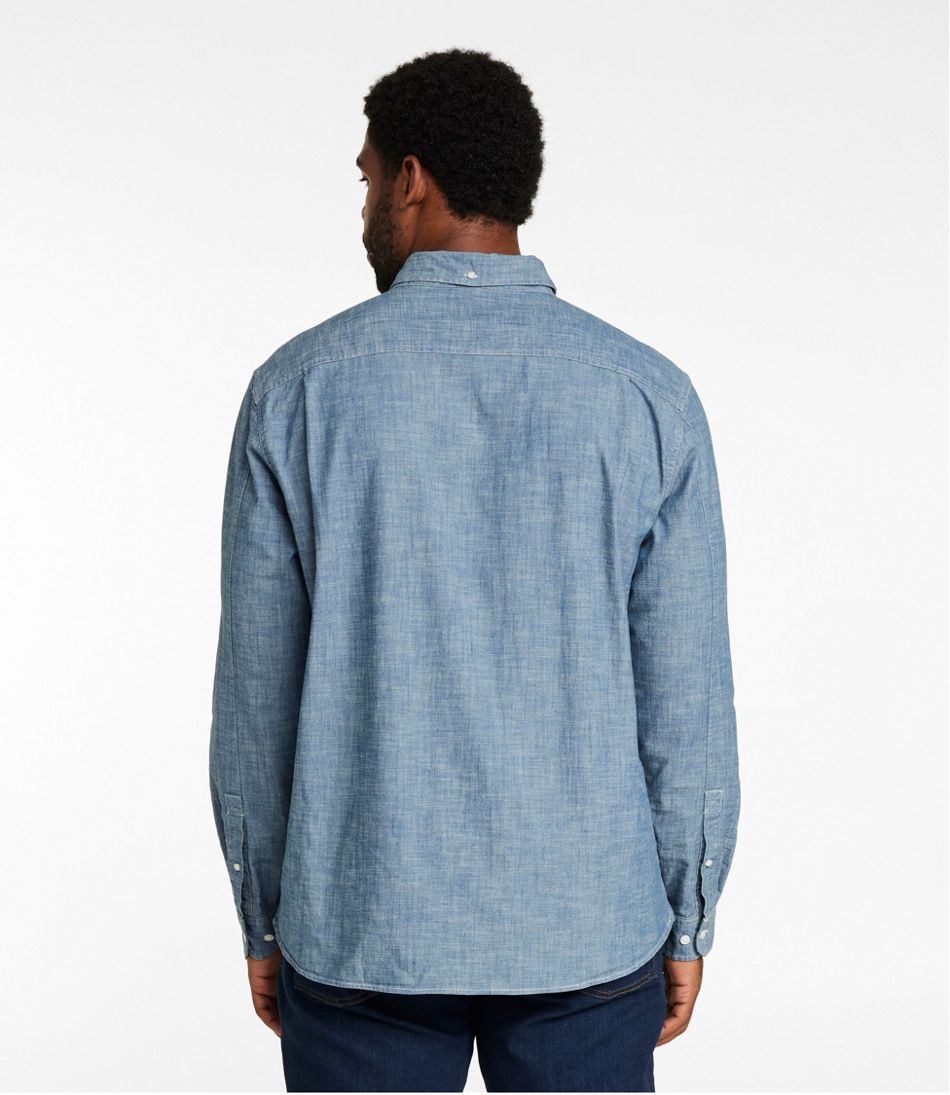 L.L.Bean | Men's Comfort Stretch® Chambray Shirt, Long-Sleeve, Slightly Fitted Untucked Fit