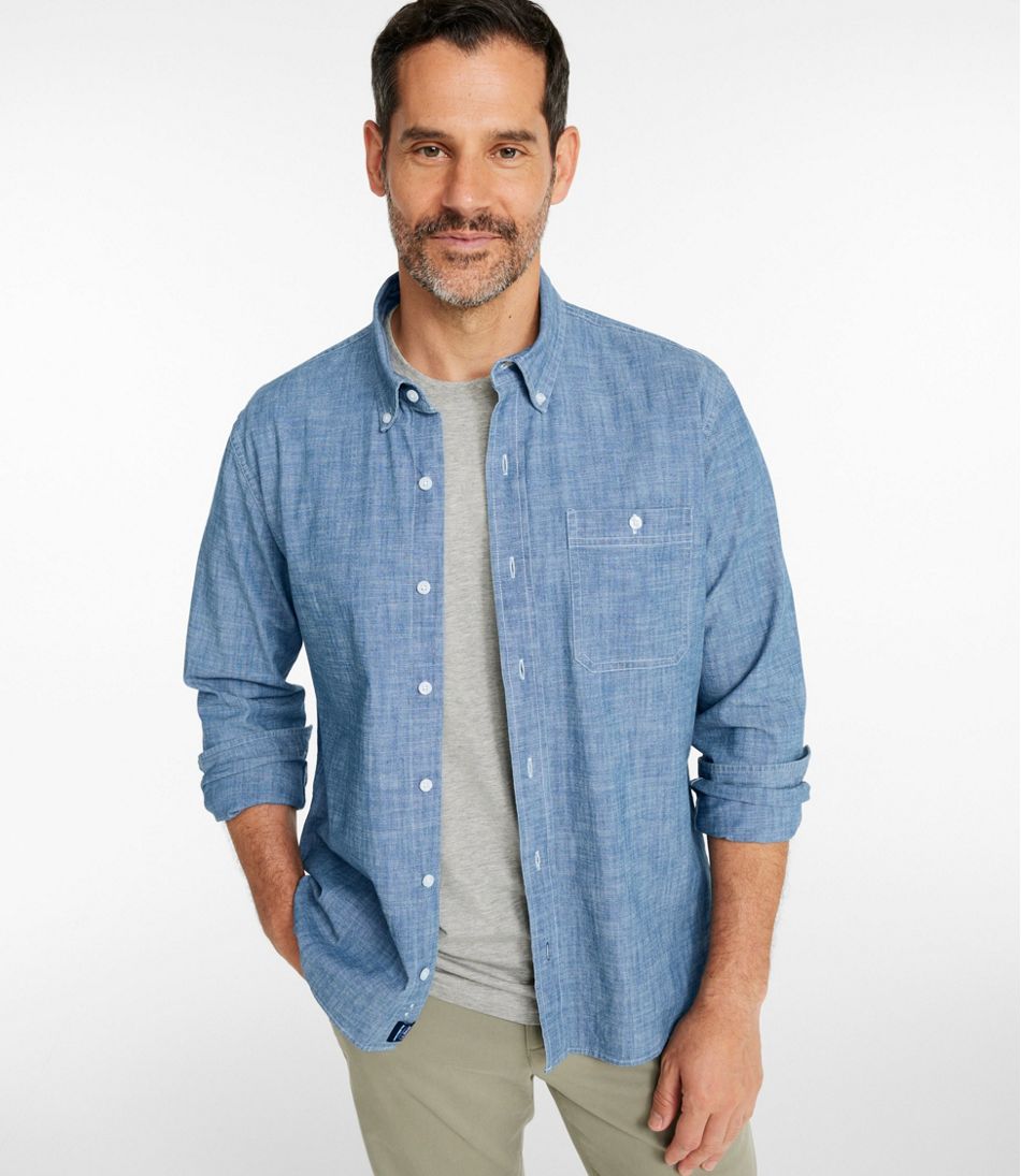 L.L.Bean | Men's Comfort Stretch® Chambray Shirt, Long-Sleeve, Slightly Fitted Untucked Fit