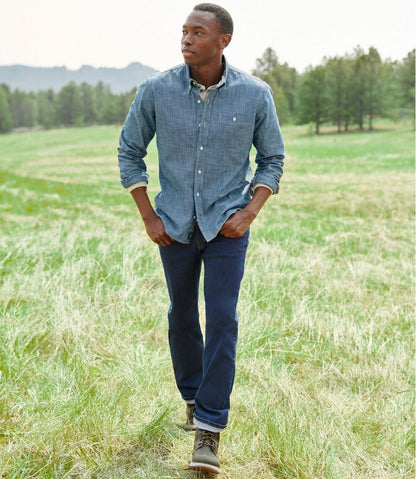 L.L.Bean | Men's Comfort Stretch® Chambray Shirt, Long-Sleeve, Slightly Fitted Untucked Fit