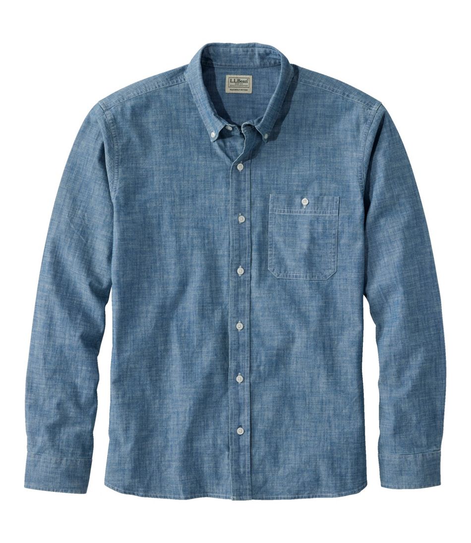 L.L.Bean | Men's Comfort Stretch® Chambray Shirt, Long-Sleeve, Slightly Fitted Untucked Fit