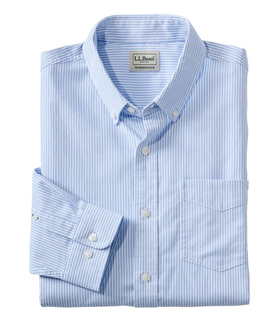 L.L.Bean | Men's Comfort Stretch Oxford Shirt, Slightly Fitted Untucked Fit, Stripe