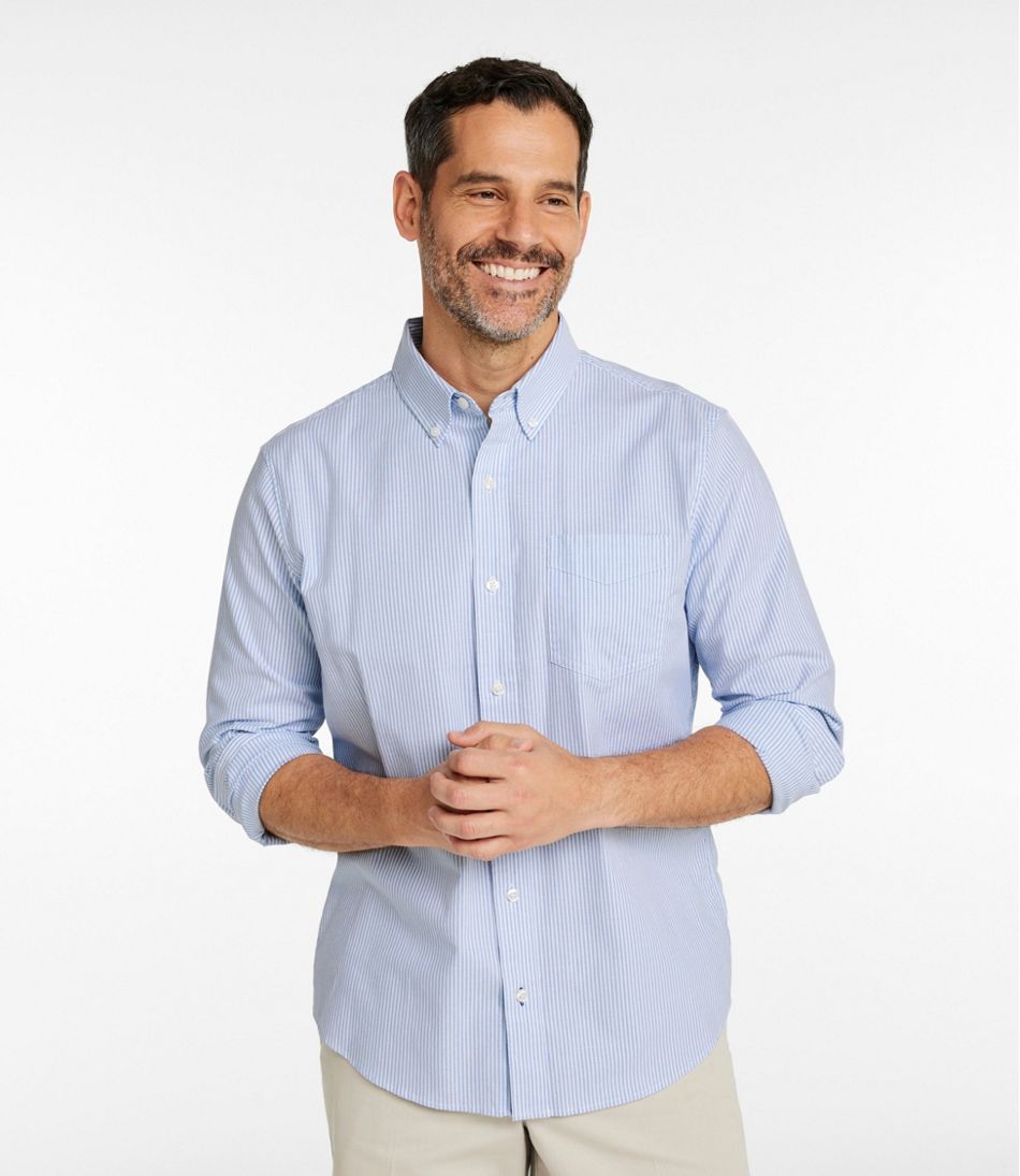 L.L.Bean | Men's Comfort Stretch Oxford Shirt, Slightly Fitted Untucked Fit, Stripe