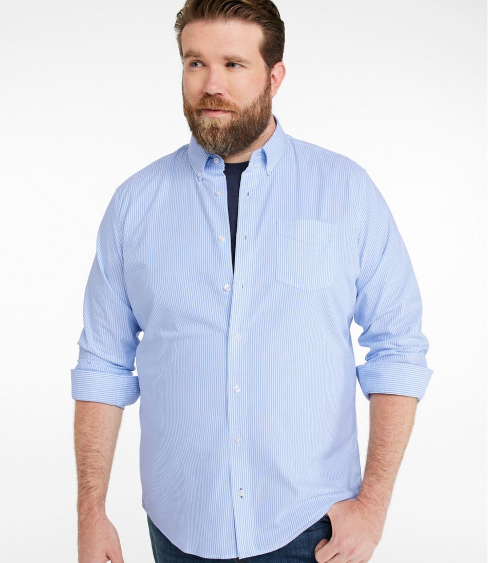 L.L.Bean | Men's Comfort Stretch Oxford Shirt, Slightly Fitted Untucked Fit, Stripe