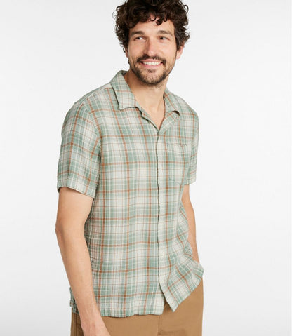 L.L.Bean | Men's Cloud Gauze Shirt, Short-Sleeve, Slightly Fitted Untucked Fit, Plaid