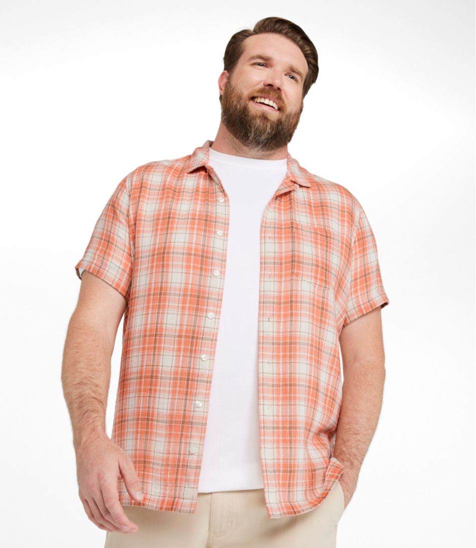 L.L.Bean | Men's Cloud Gauze Shirt, Short-Sleeve, Slightly Fitted Untucked Fit, Plaid