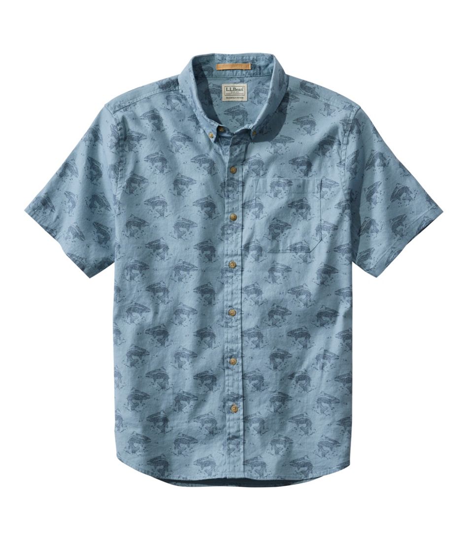 L.L.Bean | Men's Stonecoast Hemp Shirt, Short-Sleeve, Slightly Fitted Untucked Fit, Print