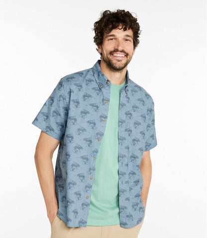 L.L.Bean | Men's Stonecoast Hemp Shirt, Short-Sleeve, Slightly Fitted Untucked Fit, Print