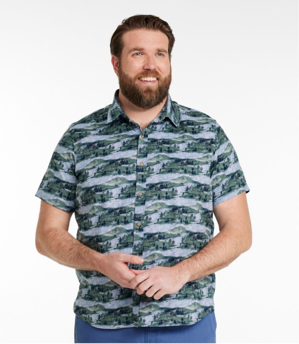 L.L.Bean | Men's Stonecoast Hemp Shirt, Short-Sleeve, Slightly Fitted Untucked Fit, Print