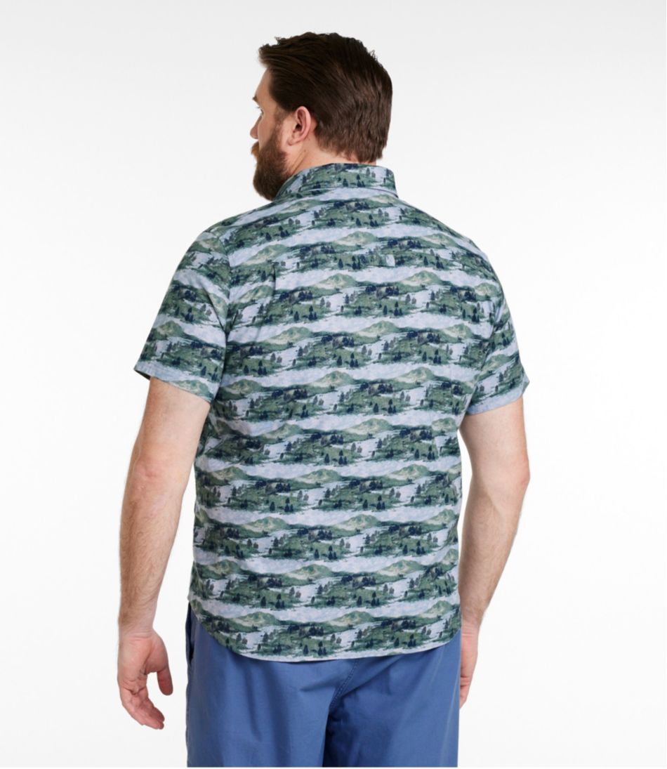 L.L.Bean | Men's Stonecoast Hemp Shirt, Short-Sleeve, Slightly Fitted Untucked Fit, Print