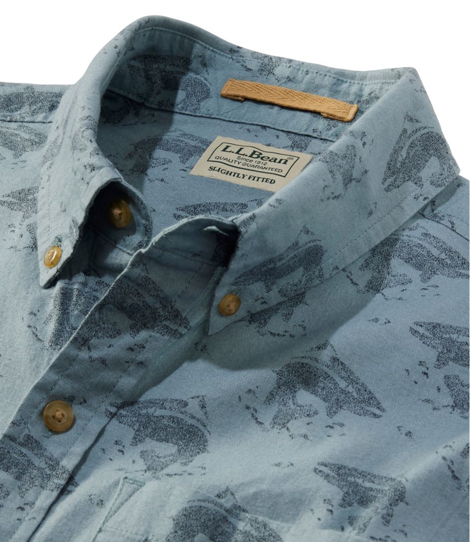 L.L.Bean | Men's Stonecoast Hemp Shirt, Short-Sleeve, Slightly Fitted Untucked Fit, Print