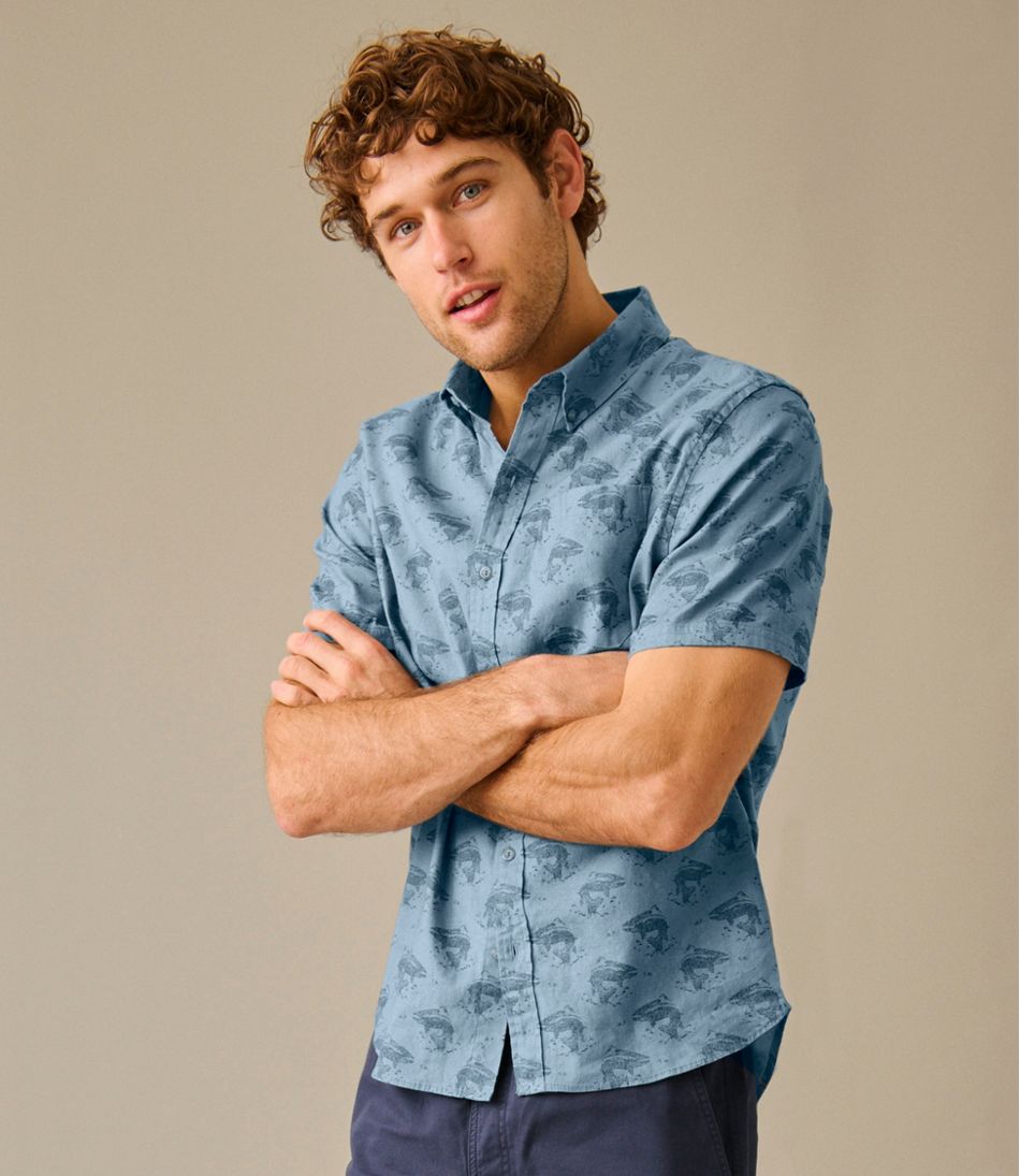 L.L.Bean | Men's Stonecoast Hemp Shirt, Short-Sleeve, Slightly Fitted Untucked Fit, Print