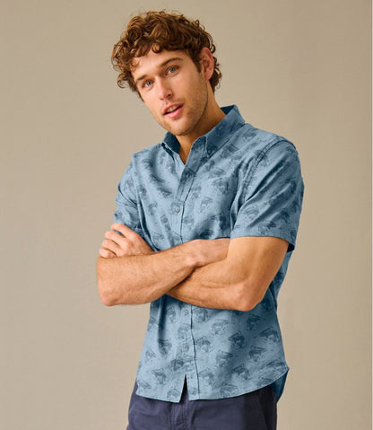 L.L.Bean | Men's Stonecoast Hemp Shirt, Short-Sleeve, Slightly Fitted Untucked Fit, Print