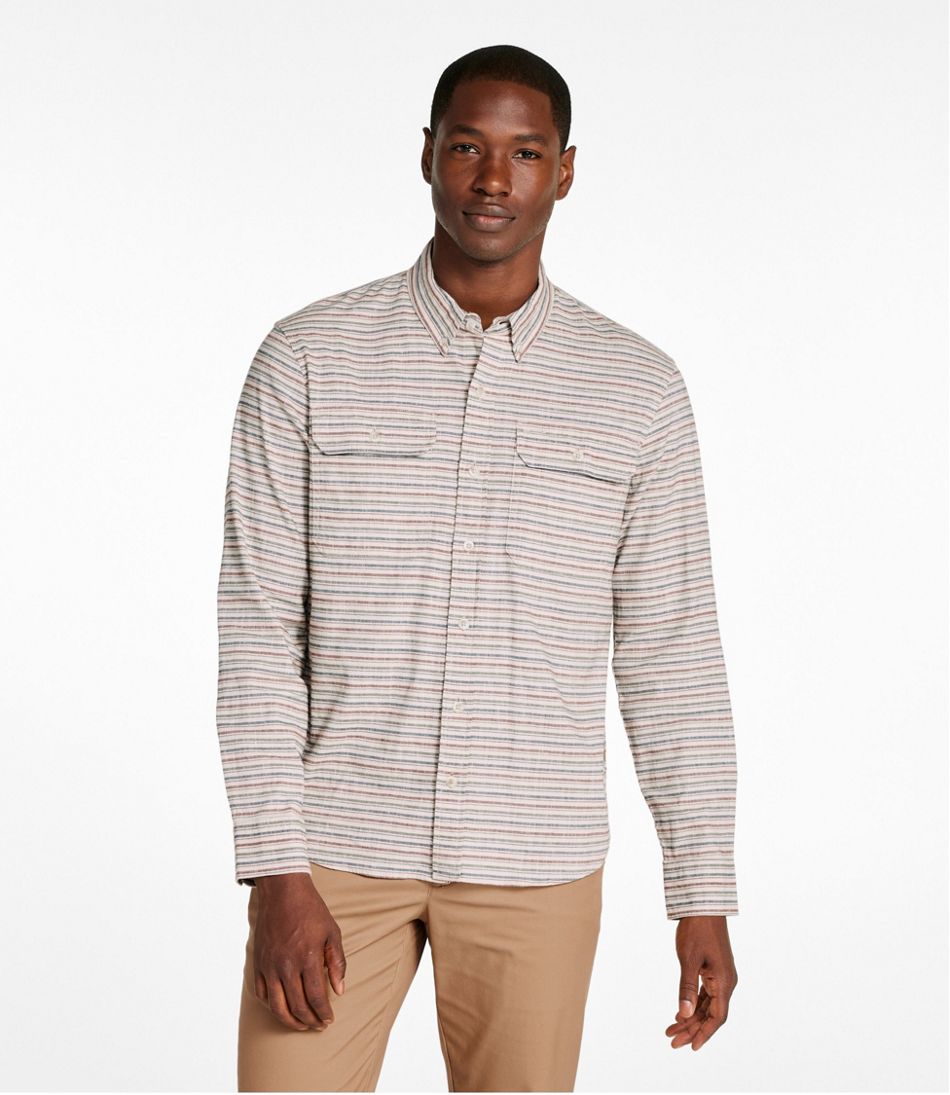 L.L.Bean | Men's Stonecoast Hemp Shirt, Long-Sleeve, Slightly Fitted Untucked Fit, Stripe