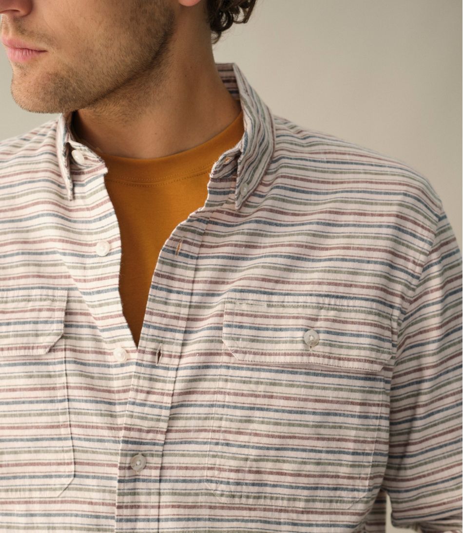 L.L.Bean | Men's Stonecoast Hemp Shirt, Long-Sleeve, Slightly Fitted Untucked Fit, Stripe
