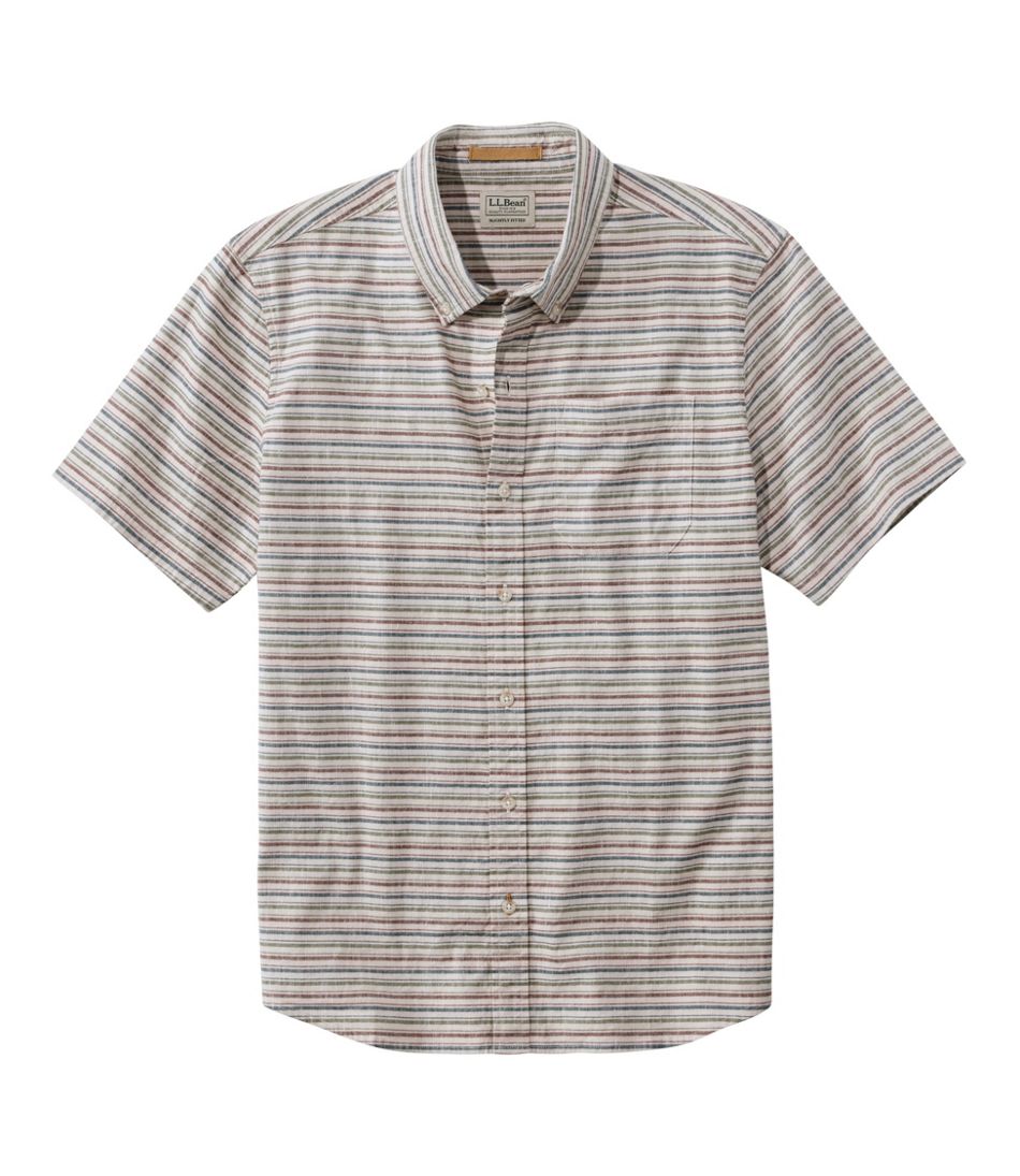 L.L.Bean | Men's Stonecoast Hemp Shirt, Short-Sleeve, Slightly Fitted Untucked Fit, Stripe
